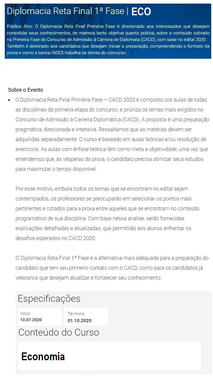 Diplomacia Reta Final - ECO - Economia (CLIO/DAMÁSIO 2020.2) 4